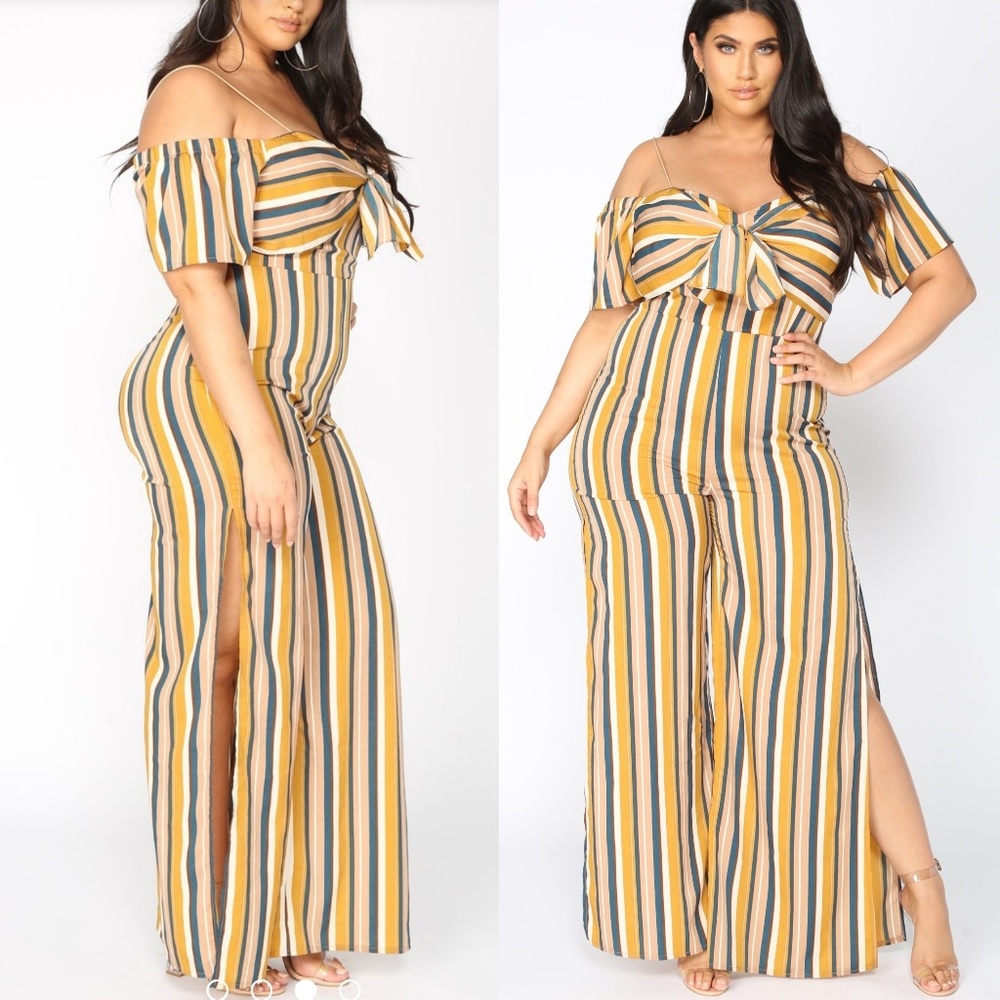 Park View Striped Jumpsuit Mustard